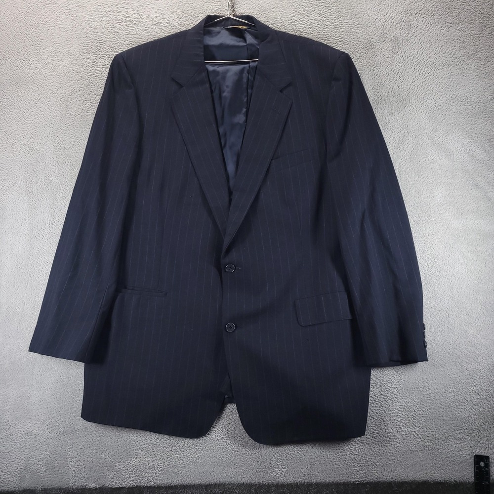 VTG Brooks Brothers Blazer 44L Blue Wool Pinstripe Makers Brooksease Made in USA